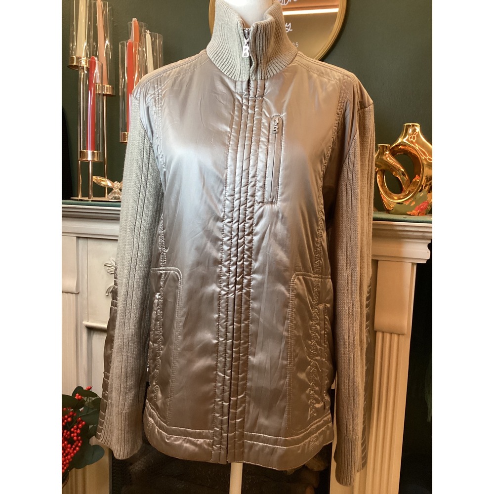 Bogner Hybrid‎ Jacket Mens 48 Taupe Good Wool Cashmere Satin Full Zip Mock Neck